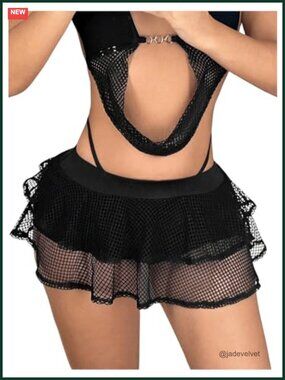 Sheer Fishnet Mini Skirt Low Rise Y2k Layered Ruffle A-Line Club Rave Micro